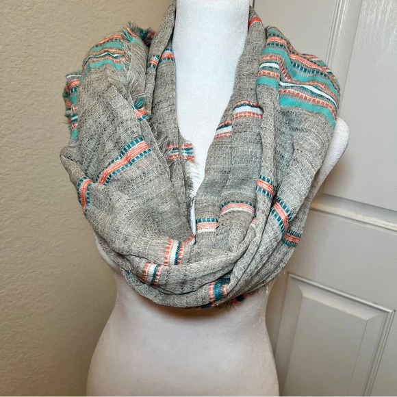 J. Jill Womens Jacquard-Woven Multi Stripe Scarf Fringe Cotton 72" x 25" - Picture 9 of 9
